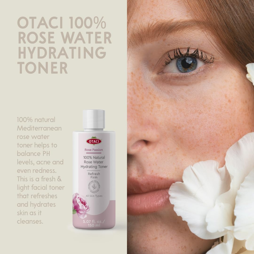 OTACI 100 % reines und natürliches Damaszener-Rosenwasser, feuchtigkeitsspendendes Gesichtswasser, Gesichtsreinigung, Gesichtspflege, Anti-Akne, beruhigt und verfeinert die Poren, Augenpflege, vegan, Geschenk für Frauen