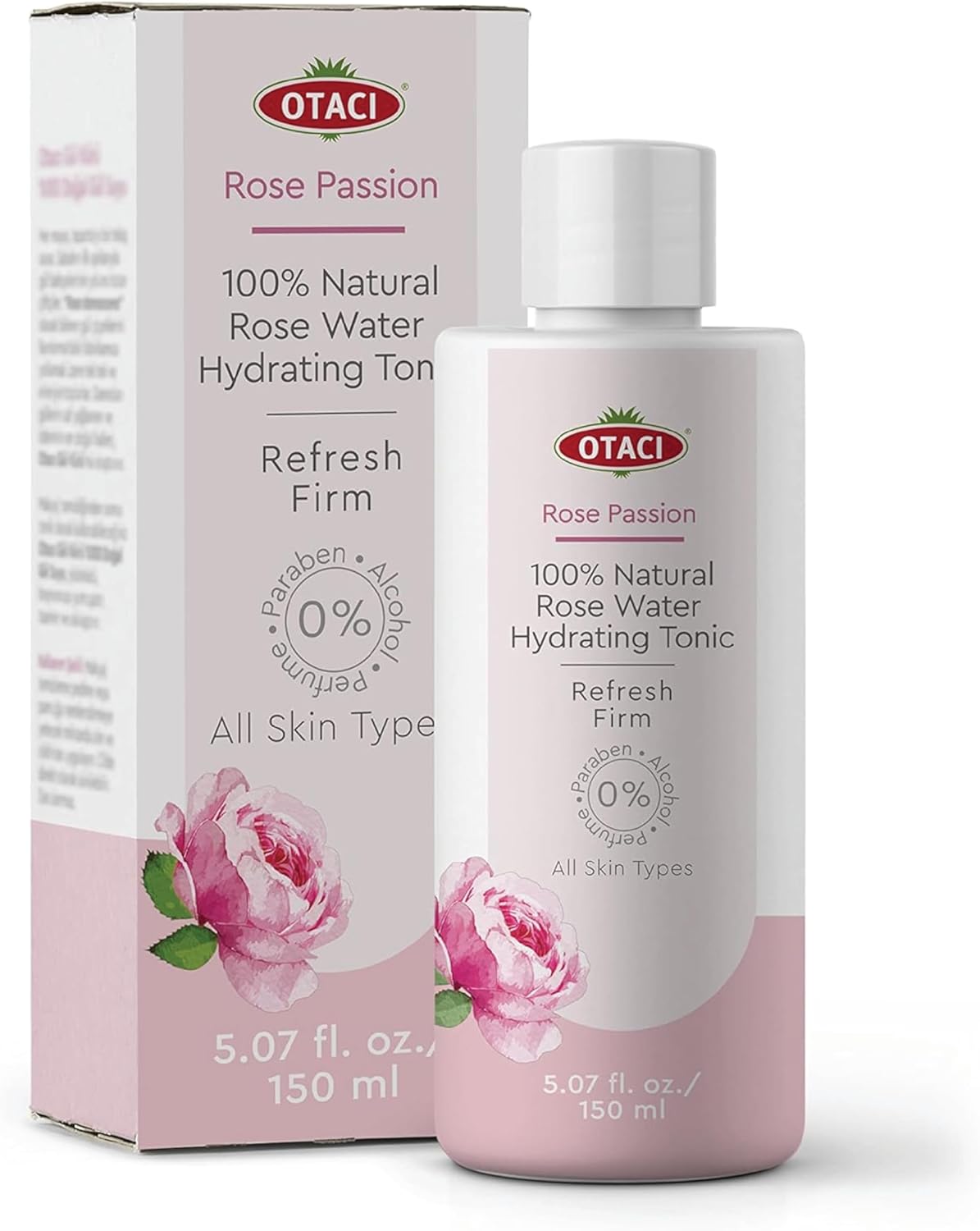 OTACI 100% Pure and Natural Damascus Rose Water, Moisturizing Facial Toner, Facial Cleansing, Facial Care, Anti-Acne, Soothes and Thines Pores, Eye Contour, Vegan, Gift for Women 