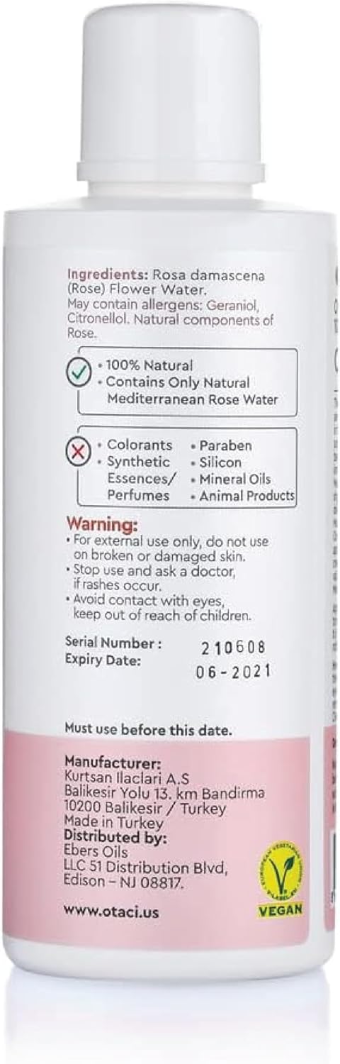 OTACI 100% Pure and Natural Damascus Rose Water, Moisturizing Facial Toner, Facial Cleansing, Facial Care, Anti-Acne, Soothes and Thines Pores, Eye Contour, Vegan, Gift for Women 