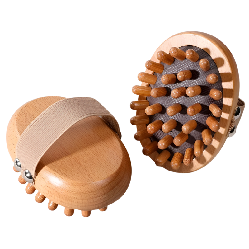 Set of 2 Wooden Massage Brushes for Anti-Cellulite and Scalp