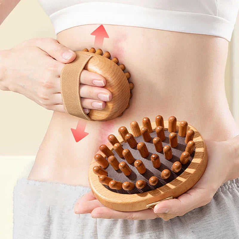 Set of 2 Wooden Massage Brushes for Anti-Cellulite and Scalp