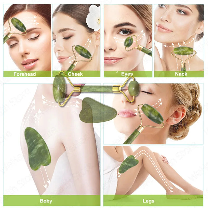Green Jade Facial Roller and Gua Sha – Natural Beauty Massager